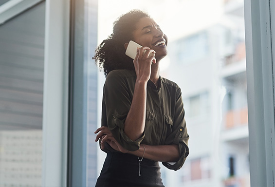 happy woman on the phone