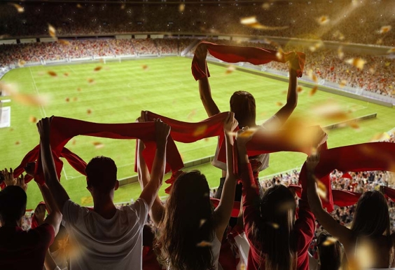 football supporters in a stadium watching a match